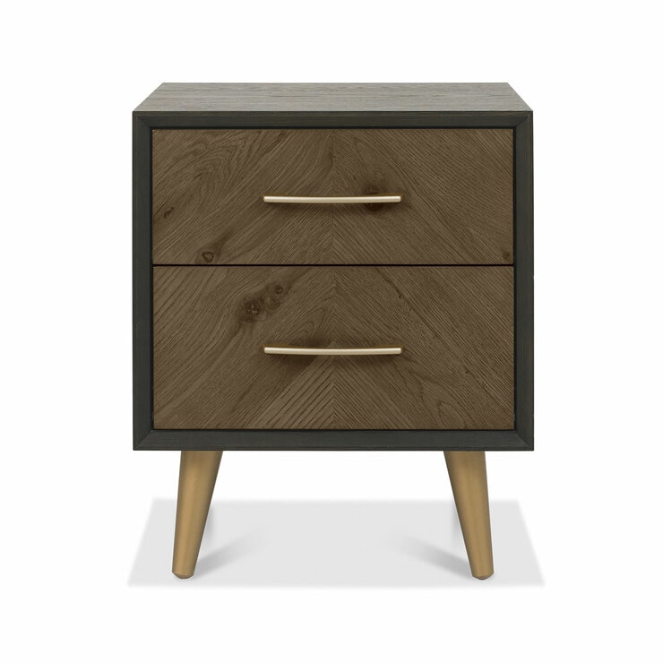 Bentley Designs Sienna Fumed Oak & Peppercorn Two Drawer Nightstand, 2 Pack