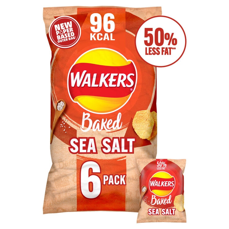 Walkers Baked Sea Salt, 6 x 22g