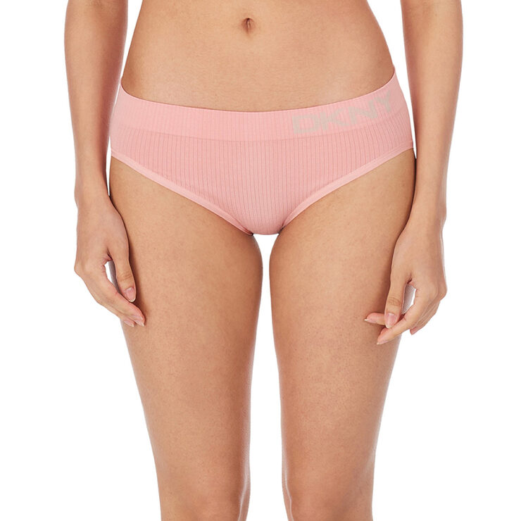 DKNY Women's Seamless Rib Knit 4 Pack Bikini Brief in Pink/Nude, Extra Large