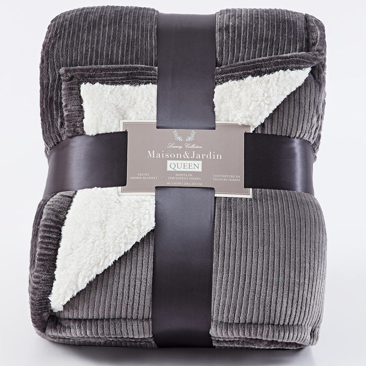 Maison & Jardin King Size Velvet Sherpa Blanket Available in Grey