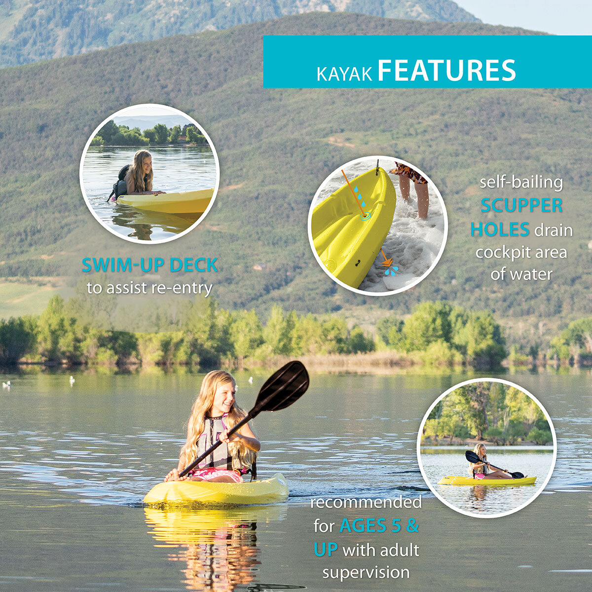 Lifetime Wave 6ft (180 cm) Sit On Youth Kayak + Paddle