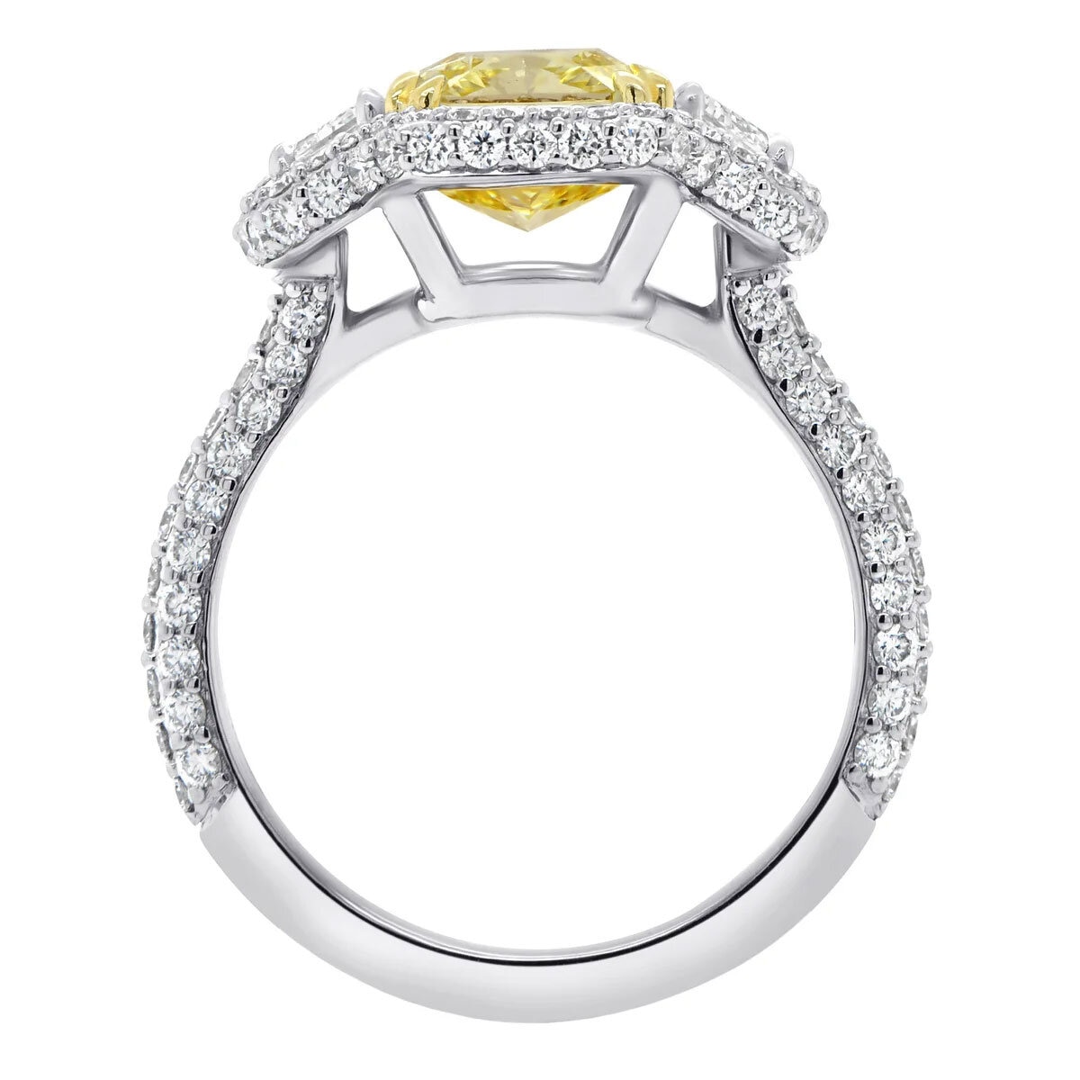 4.94ctw Radiant Cut Fancy Yellow Diamond Halo Ring, Platinum