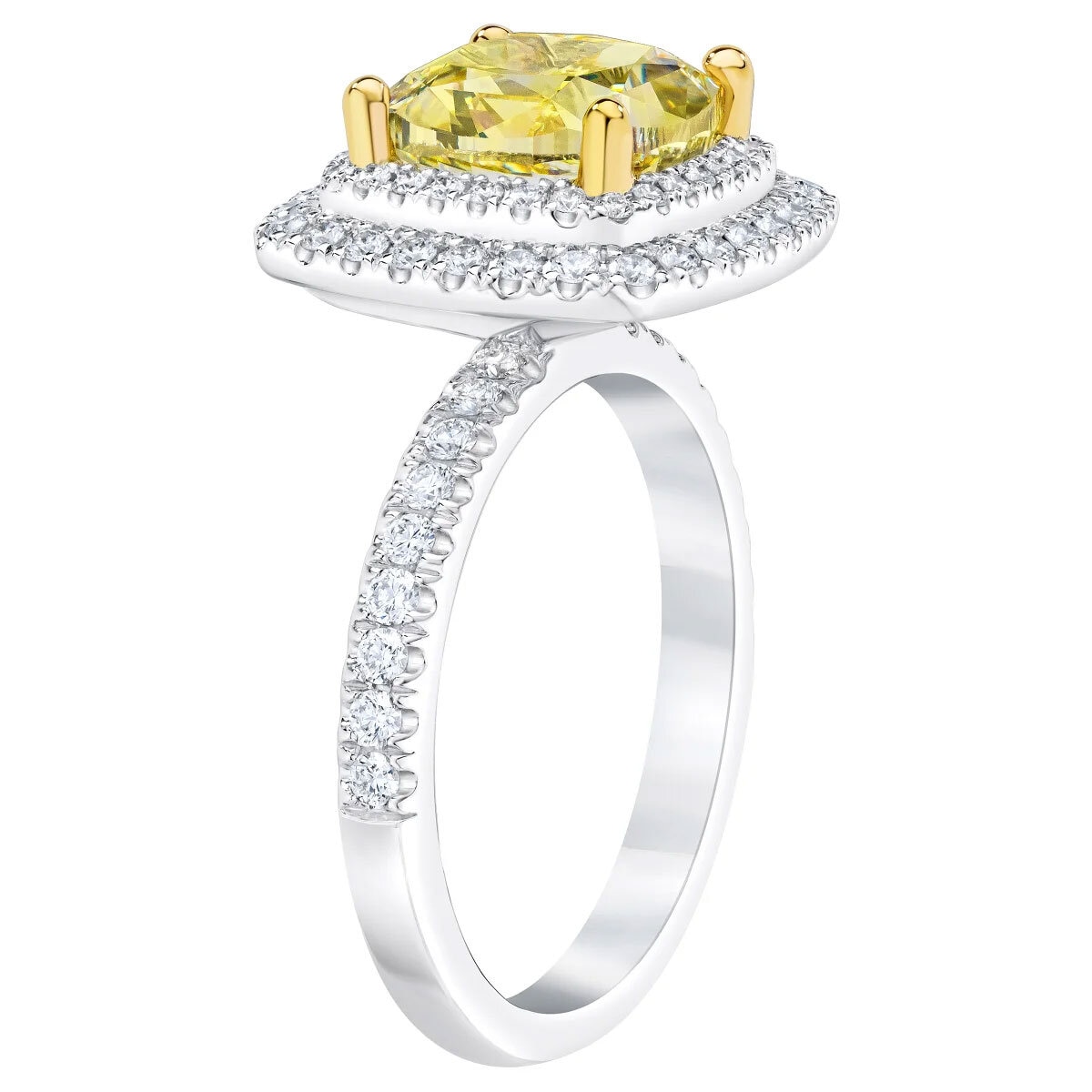 5.10ctw Cushion Cut Fancy Yellow Diamond Halo Ring, Platinum