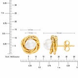 7-7.5mm Cultured Freshwater White Pearl Love Knot Earrings, 14ct Yellow Gold