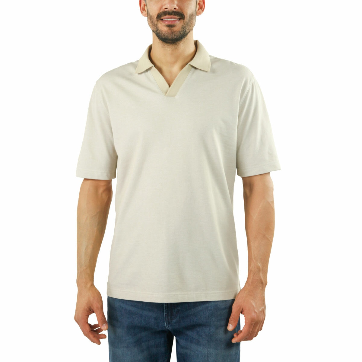 Jachs Mens Lightweight Knit Oxford Polo Shirt in Khaki