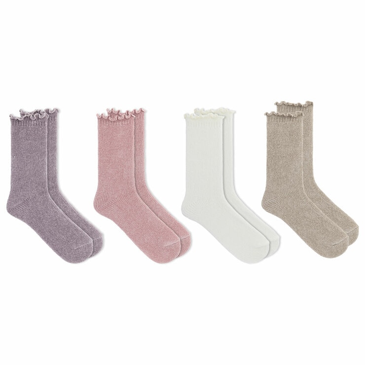 K Bell Ladies Chenille Socks, 4 Pack in Mixed Pastels