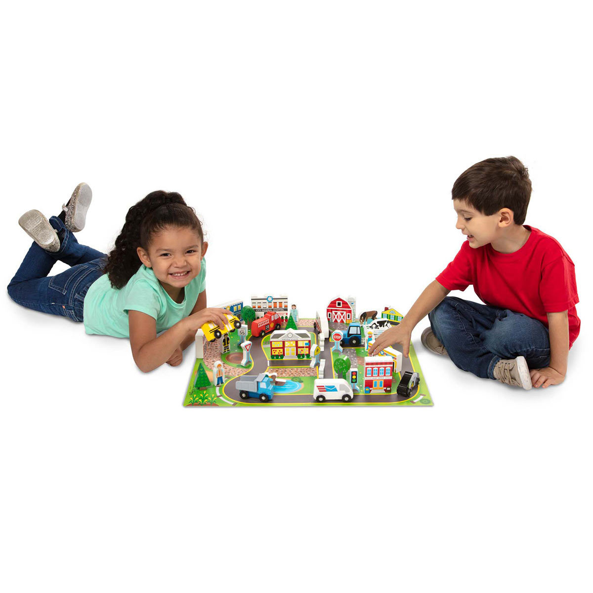 Deluze Wooden town and vehicle playset lifestyle image