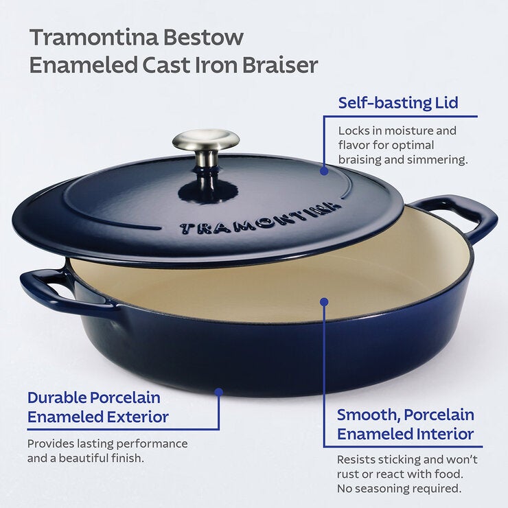 Tramontina Enamel Cast Iron Shallow Casserole Dish, 30cm / 3.8L in Blue