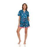 Flora Nikrooz Satin 2 PC Short Notch Pyjama Set in Blue