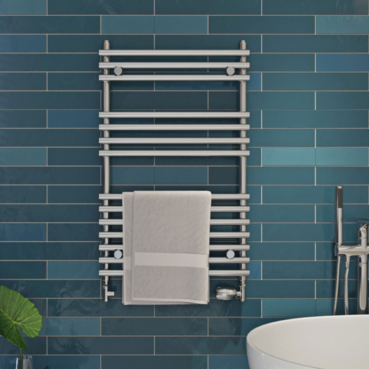 Lifestyle image of radiator in bathroom setting