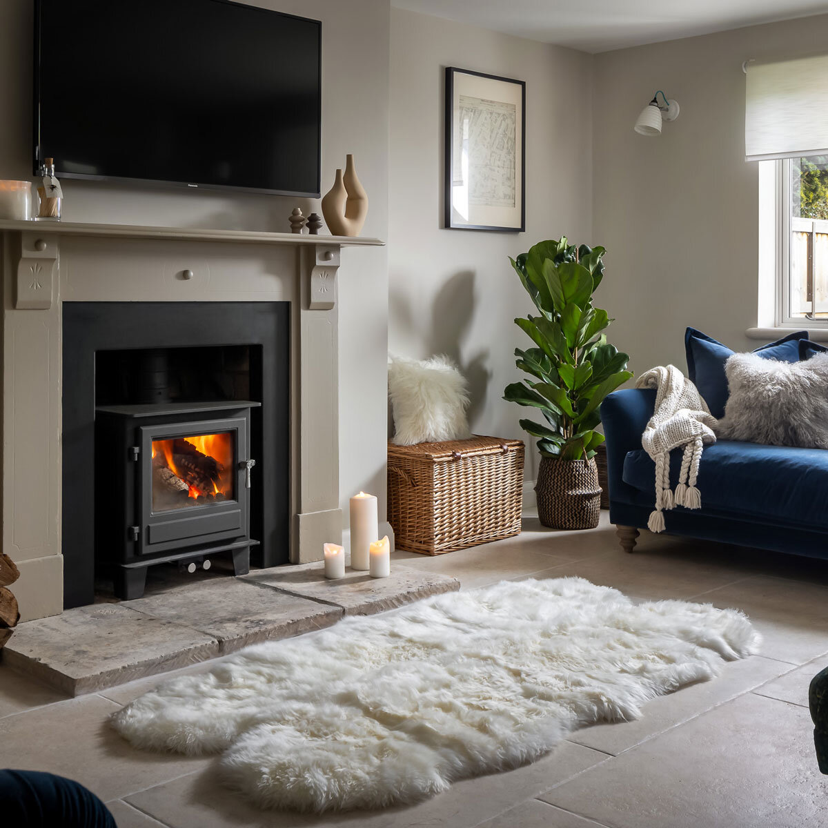 Naturally Sheepskins Long Wool Quad Rug, 180 x 110 cm in Ivory