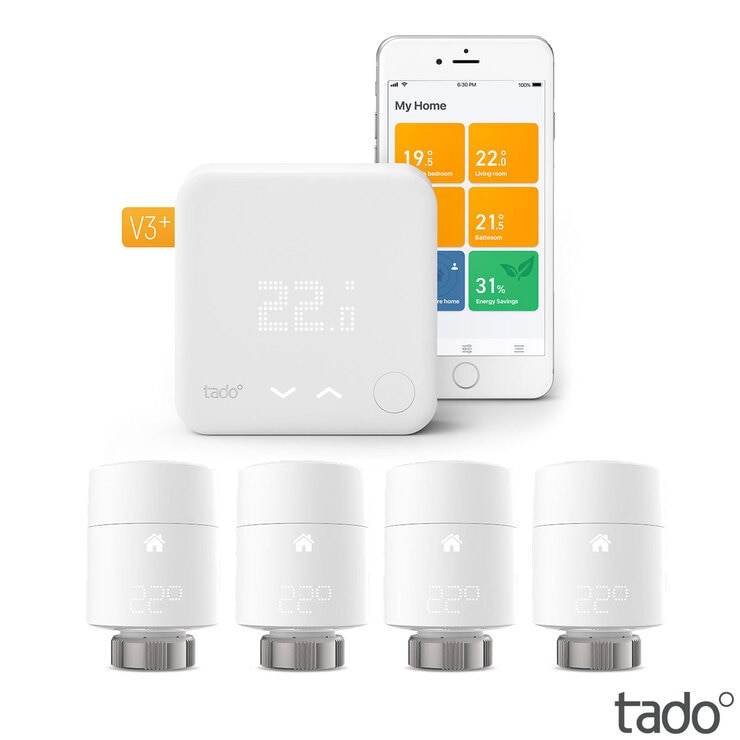 tado° Smart Thermostat Starter Kit V3+ with 4 x Smart Radiator