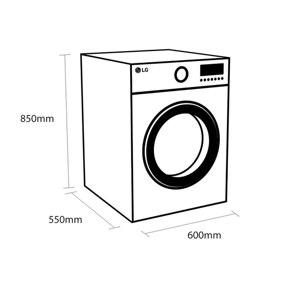 LG  FWV917BTSE, 10.5/7kg, Washer Dryer, E Rated in Black Steel dimensions
