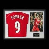 Robbie Fowler Signed Framed Liverpool Football Shirt including 1 Photo in White Robbie Fowler Signed Framed Liverpool Football Shirt including 1 Photo in White