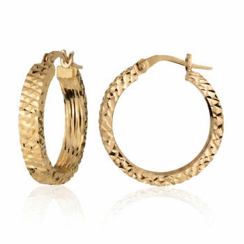 14ct Yellow Gold Textured Hoop Earrings