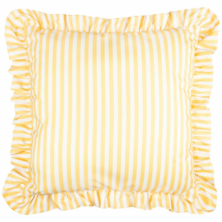 Wylder Millie Ruffle Yellow Striped Indoor Outdoor Cushion, 50 x 50 cm