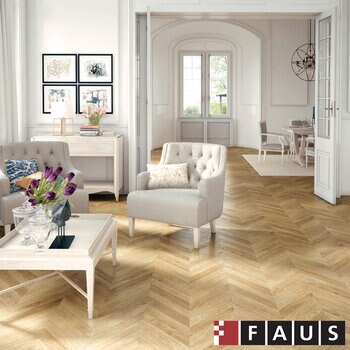 Faus Chevron Natural Oak 8mm AC6 Laminate Flooring Planks - 2.08m² Per Pack