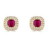 Round Cut Ruby & 0.27ctw Diamond Stud Halo Earrings, 18ct Yellow Gold