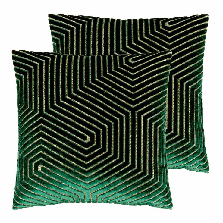 Paoletti Evoke Green Velvet Feather Fill Cushion 2 Pack, 45 x 45 cm