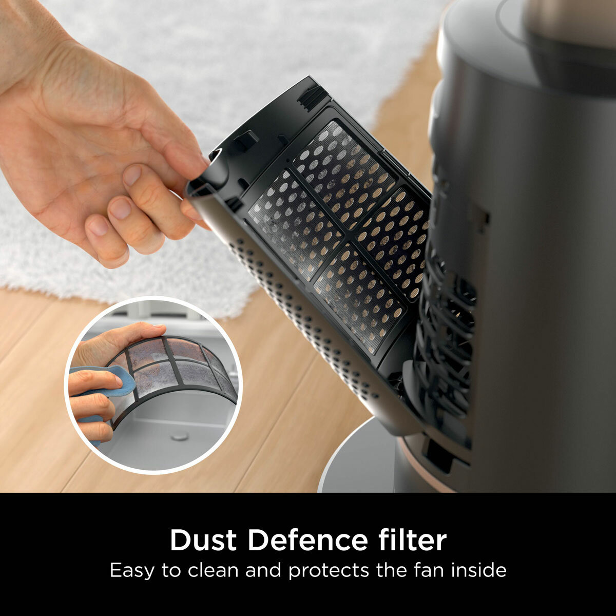 Lifestyle image of  Shark TurboBlade Multi-Directional Cooling Fan with dust defence filter