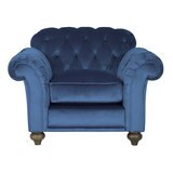 Bordeaux Button Back Blue Velvet Armchair