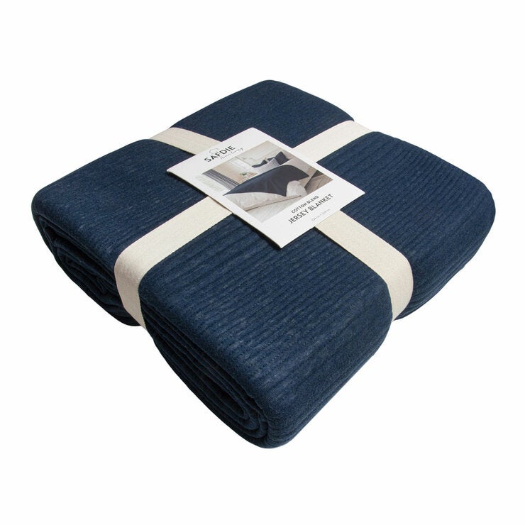 Safdie Cotton Blend Blue Jersey Blanket, 224 x 234 cm Safdie Cotton Blend Blue Jersey Blanket, 224 x 234 cm