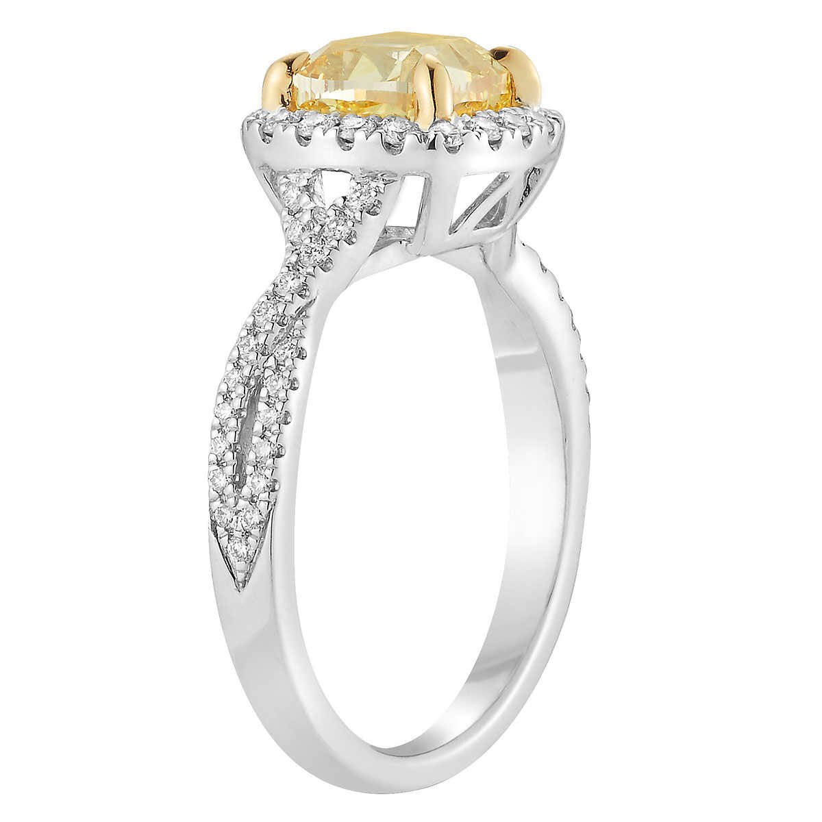 2.42ctw Cushion Cut Fancy Intense Yellow Diamond Ring, Platinum Costco UK