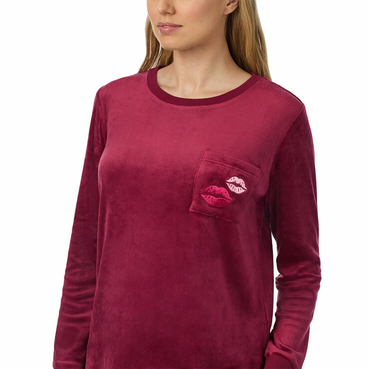 Jane & Bleecker Women's Silky Plush Pyjama Set in Burgundy Lips