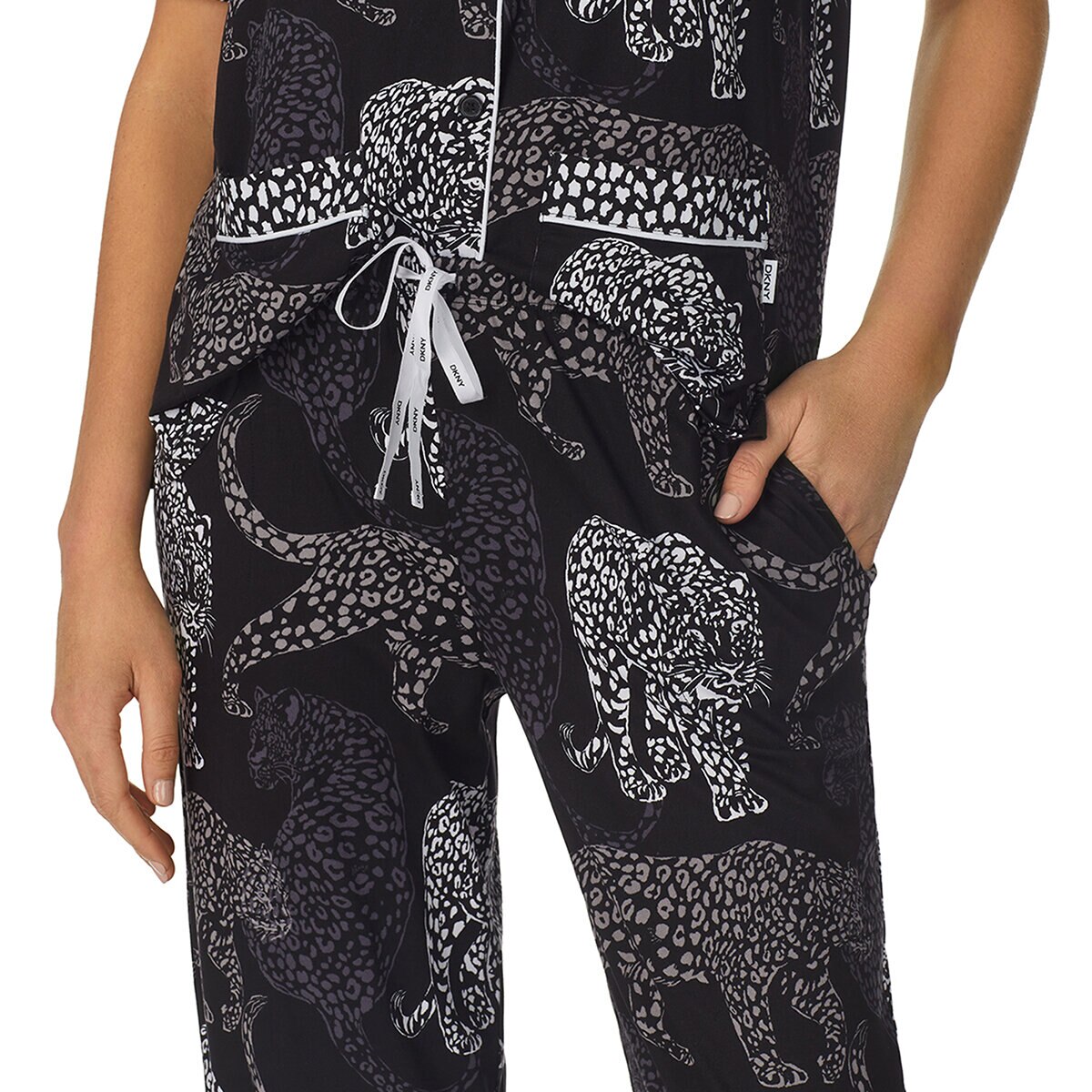 DKNY Notch Collar 3 Piece PJ Set in Black - Extra Large