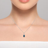 Emerald Cut London Blue Topaz & Diamond Pendant, 18ct White Gold