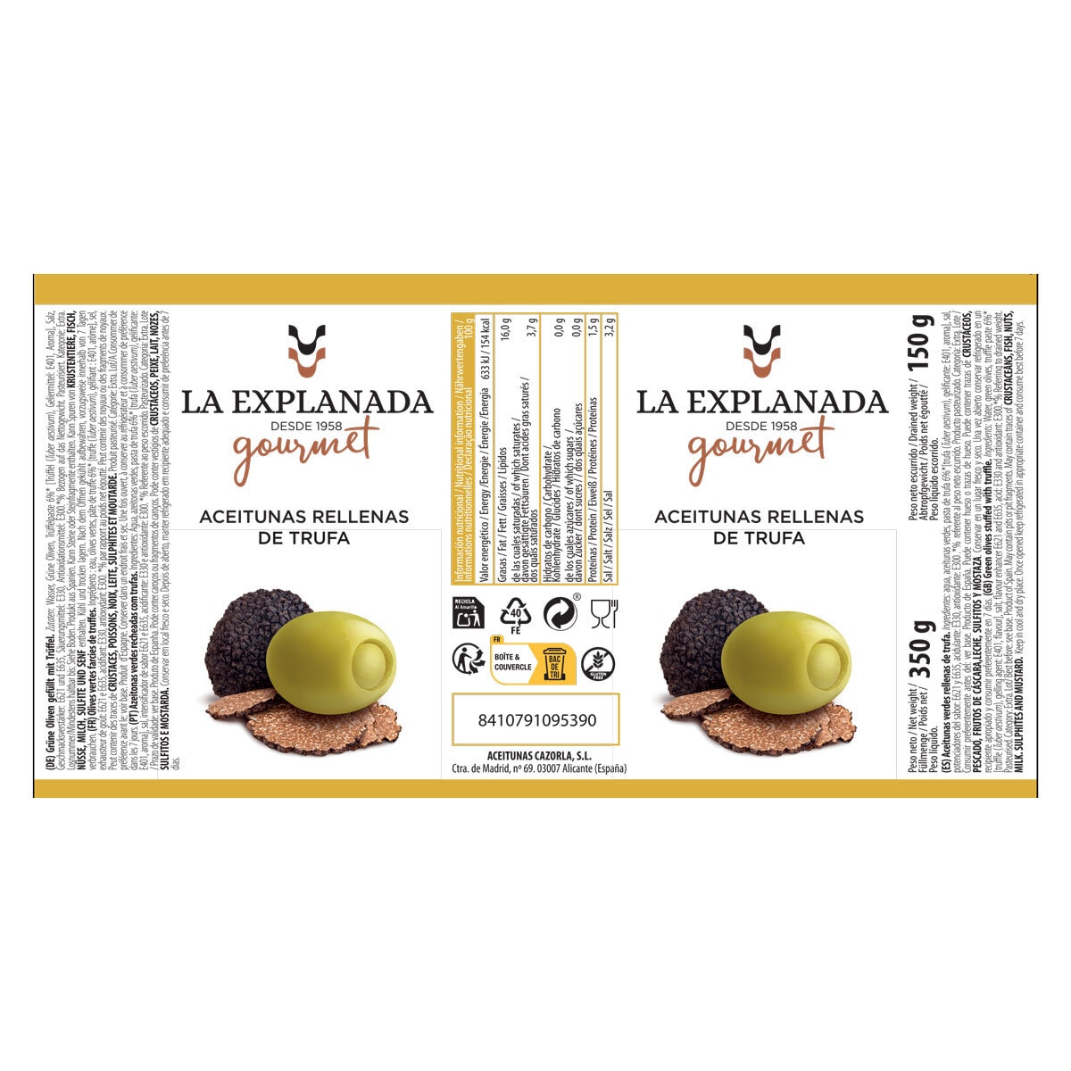La Explanada Aceitunas Rellenas De Trufa, 350g