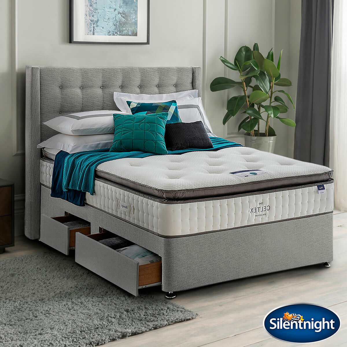 Silentnight Continental Divan Base with Bloomsbury Headboard in 4 Colours & 3 Sizes Silentnight Continental Divan Base with Bloomsbury Headboard in 4 Colours & 3 Sizes