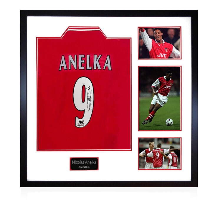 Nicholas Anelka Arsenal Signed Home Framed Shirt, including 3 Photos Nicholas Anelka Arsenal Signed Home Framed Shirt, including 3 Photos
