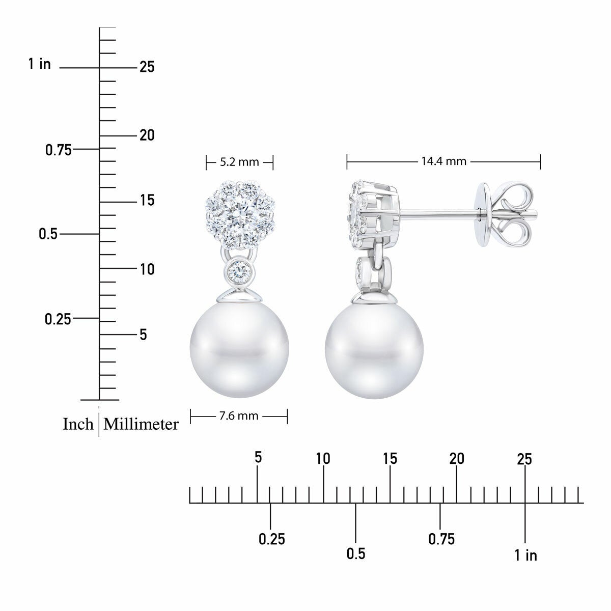 7-7.5mm Akoya White Pearl & 0.45ctw Diamond Earrings, 14ct White Gold 7-7.5mm Akoya White Pearl & 0.45ctw Diamond Earrings, 14ct White Gold