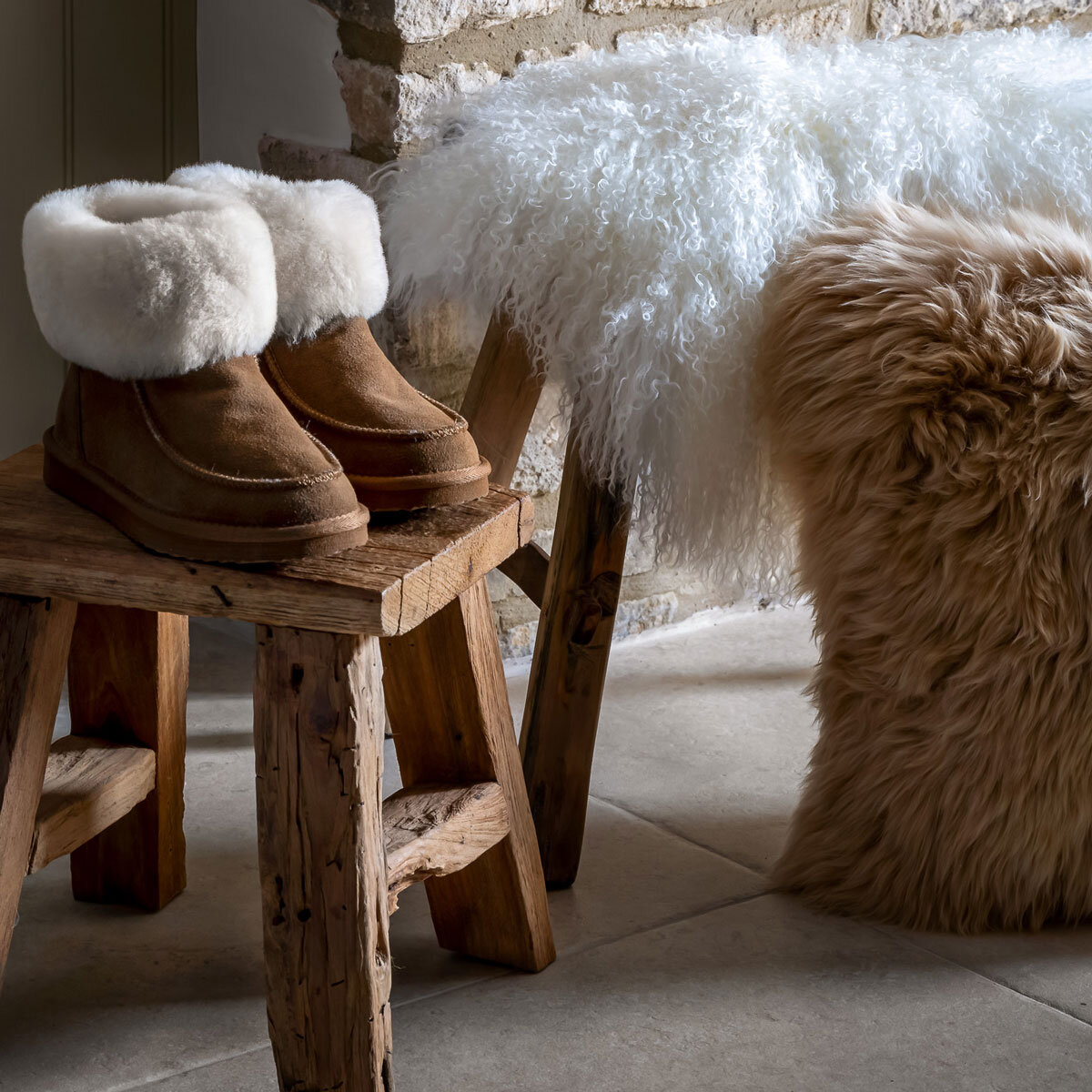 Naturally Sheepskins Mongolian Single Rug 90 x 55 cm in Ivory