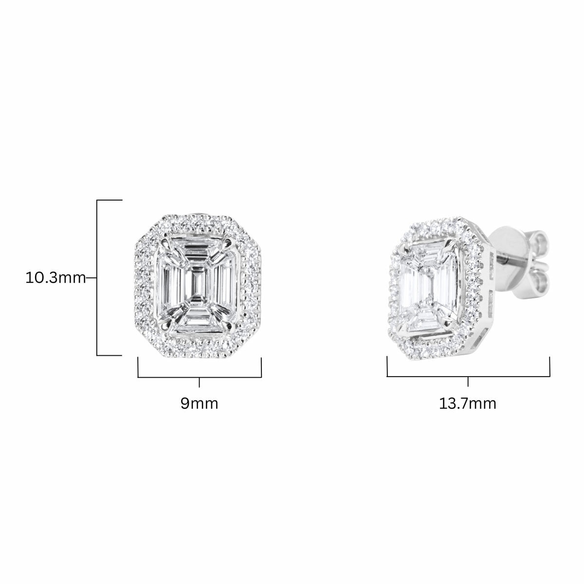 1.00ctw Round Brilliant Cut & Baguette Cut Diamond Earrings, 18ct White Gold