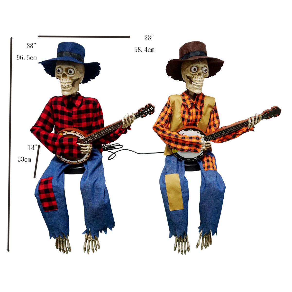 Halloween 3ft 3 Inches (99 cm) Pair of Animated Banjo Skeletons with Lights & Sounds
