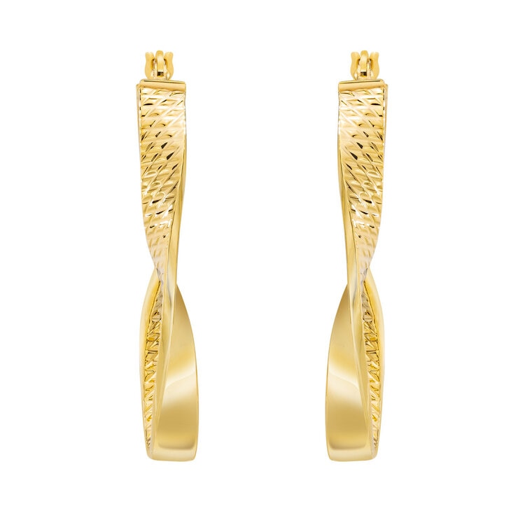 14ct Yellow Gold Twisted Oval Hoop Earrings