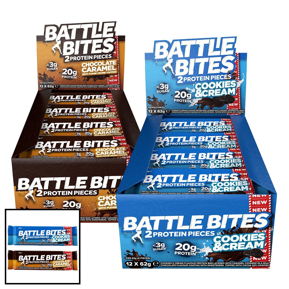 Battle Bites Chocolate Caramel and Cookies & Cream Protein Bites, 24 x