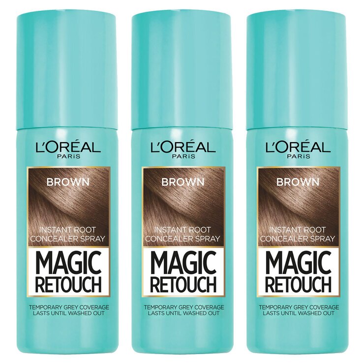 L'Oreal Magic Retouch Instant Root Concealer Spray, 3 x 75ml in Brown L'Oreal Magic Retouch Instant Root Concealer Spray, 3 x 75ml in Brown