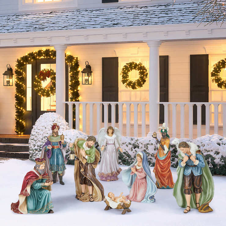 9 Piece Outdoor Handcrafted Christmas Nativity Set Costco UK