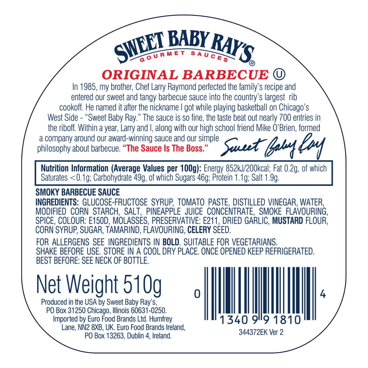 Sweet Baby Ray's Original Barbecue Sauce, 2 x 510g