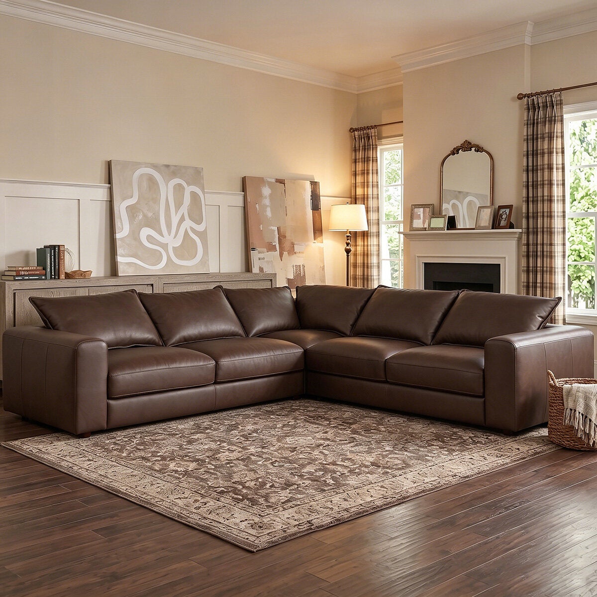 Simon Li Westbrook Brown Leather Corner Sofa