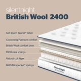 Silentnight British Wool 2400 Pocket Mattress & Slate Grey Full Ottoman Divan in 3 Sizes