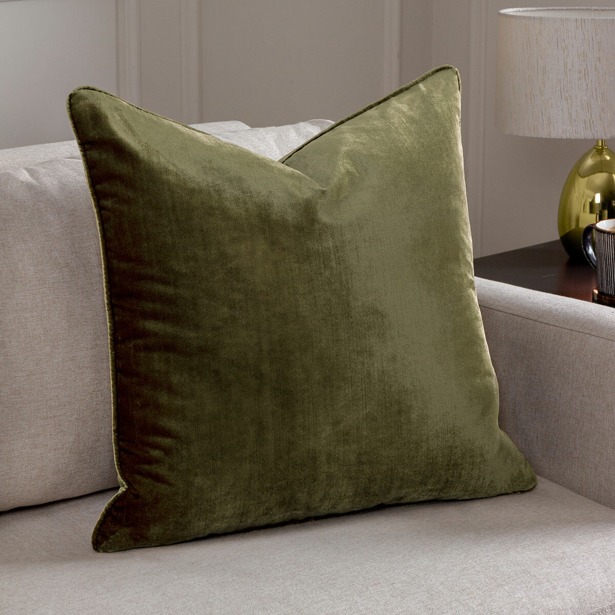 Paoletti Luxe Olive Velvet Feather Fill Cushion 2 Pack, 55 x 55 cm