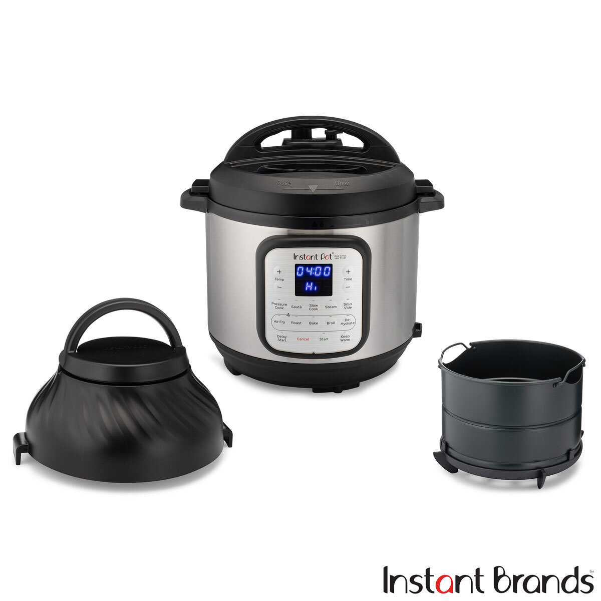 Front profile of Instant Pot Duo Crisp 8 with both lids and basket