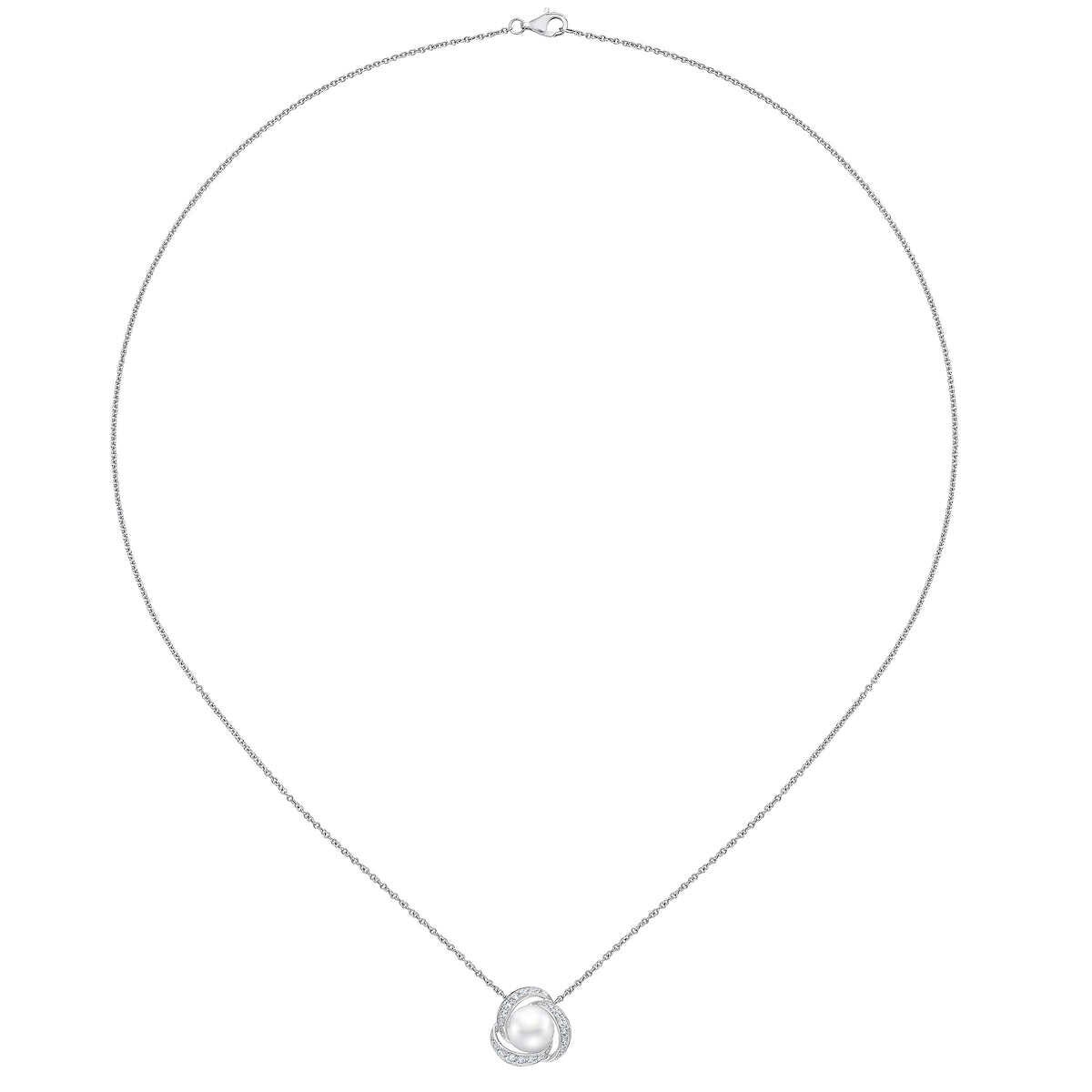 7.5-8mm Cultured Freshwater White Pearl & 0.25ctw Diamond Necklace, 14ct White Gold