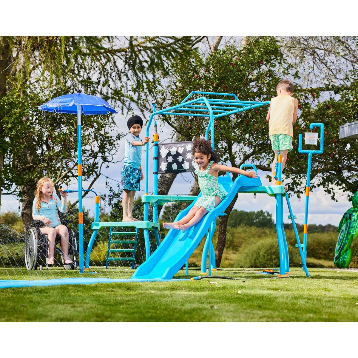 Lifestyle image of children playing on the Plum Water Park Blaster Course Lifestyle image of children playing on the Plum Water Park Blaster Course