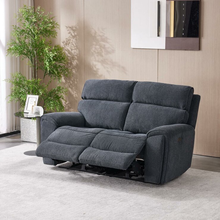 Atlanta Grey Cord Fabric Power Reclining 2 Seater Sofa