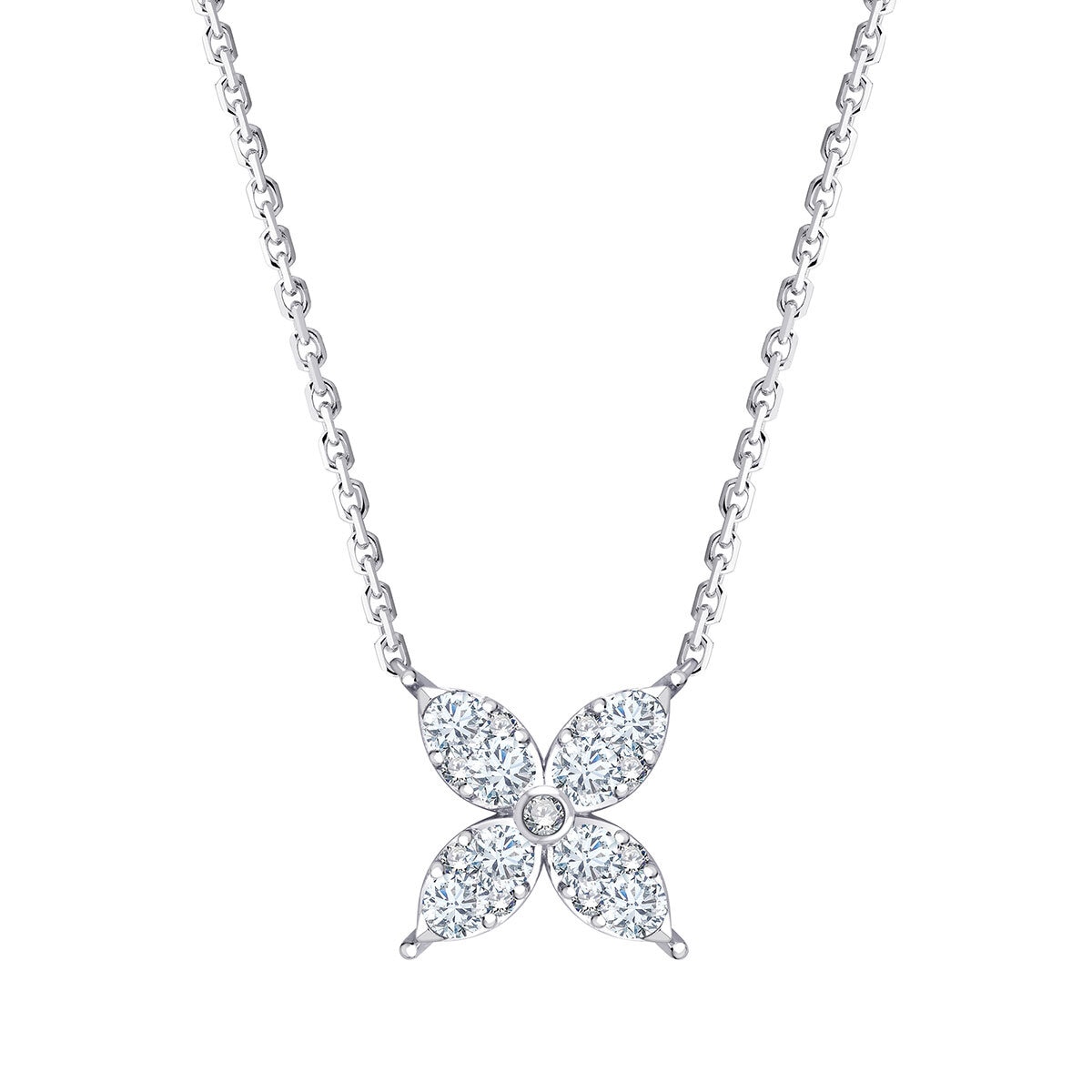 0.50ctw Round Brilliant Cut Diamond Flower Necklace, 14k White Gold